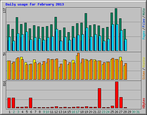 Daily usage for February 2013