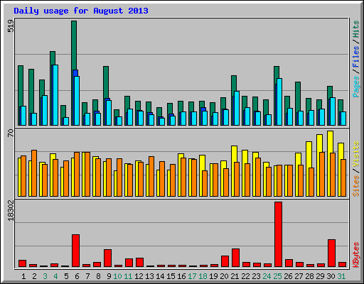 Daily usage for August 2013